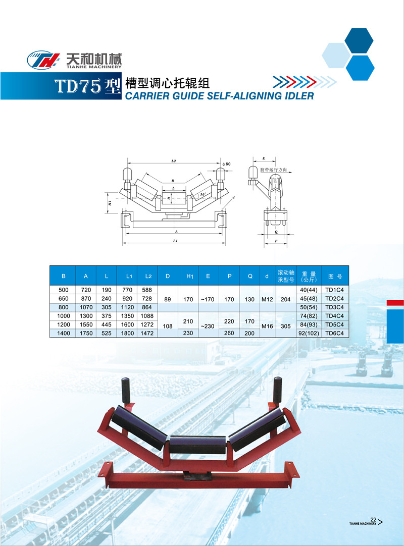 槽型調心托輥組 TD75型